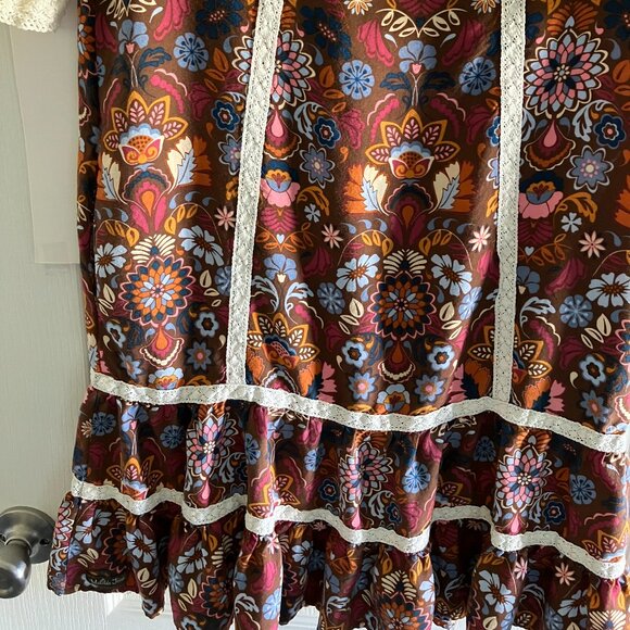 Matilda Jane Dress Women Lace Trim Floral Brown Size Small Boho. - Picture 9 of 11